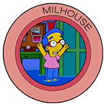 A delighted Milhouse triumphantly throwing his hands up in the air as the ground in his room is partially flooded with water
