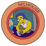 A much older and muscular Milhouse wearing a white tank-top and holding and staring at his left calf while seated on the floor